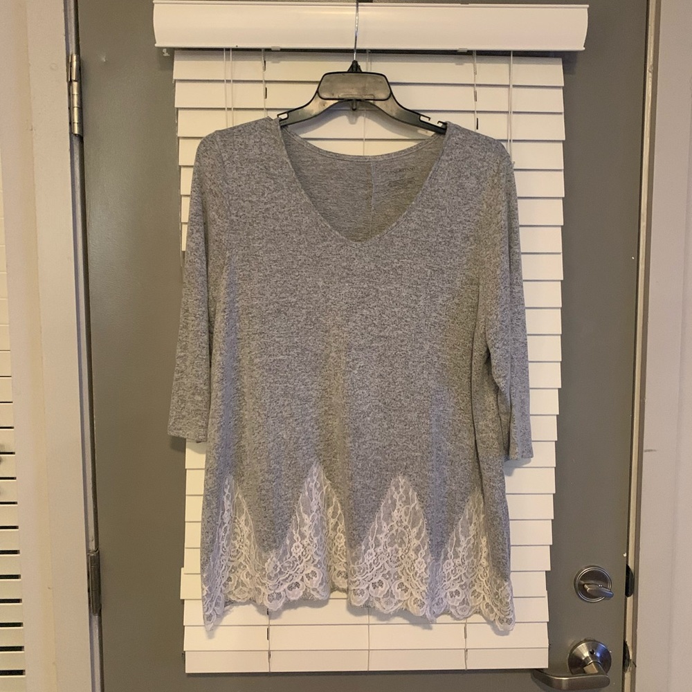 Ash gray lightweight sweater with lace detail!